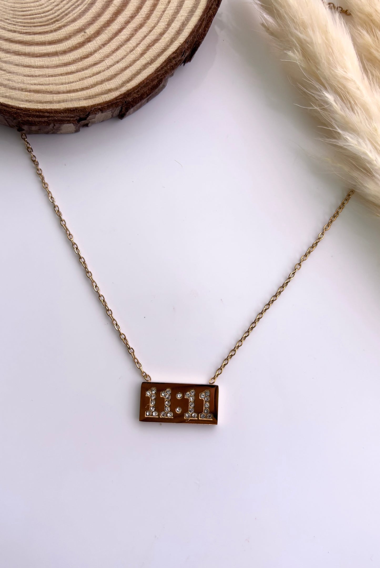 Anti tarnish gold plated stone 11:11 pendant