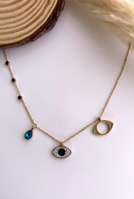 Anti tarnish gold plated evil eye necklace