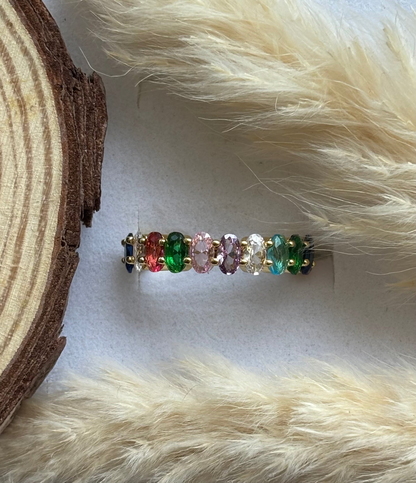 Anti tarnish gold plated adjustable stone ring