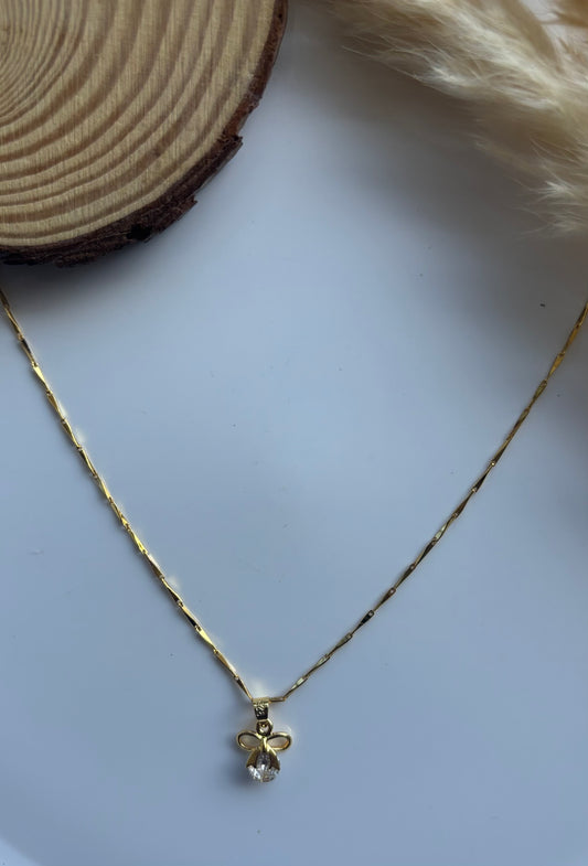 Anti tarnish gold plated bow with stone pendent