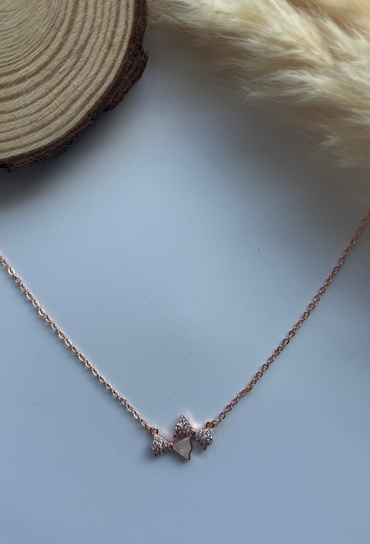 Anti tarnish rosegold plated double bow pendent