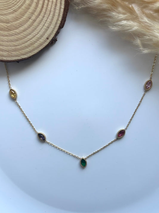 Anti tarnish gold plated multi colour necklace