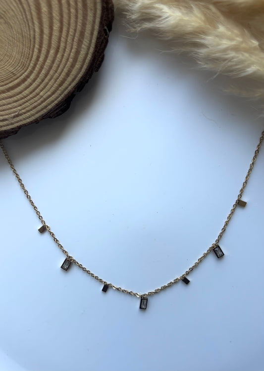 Anti tarnish rectangle stone necklace