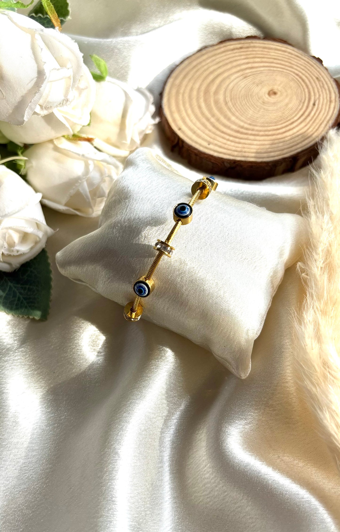 Anti tarnish gold plated evil eye bangle