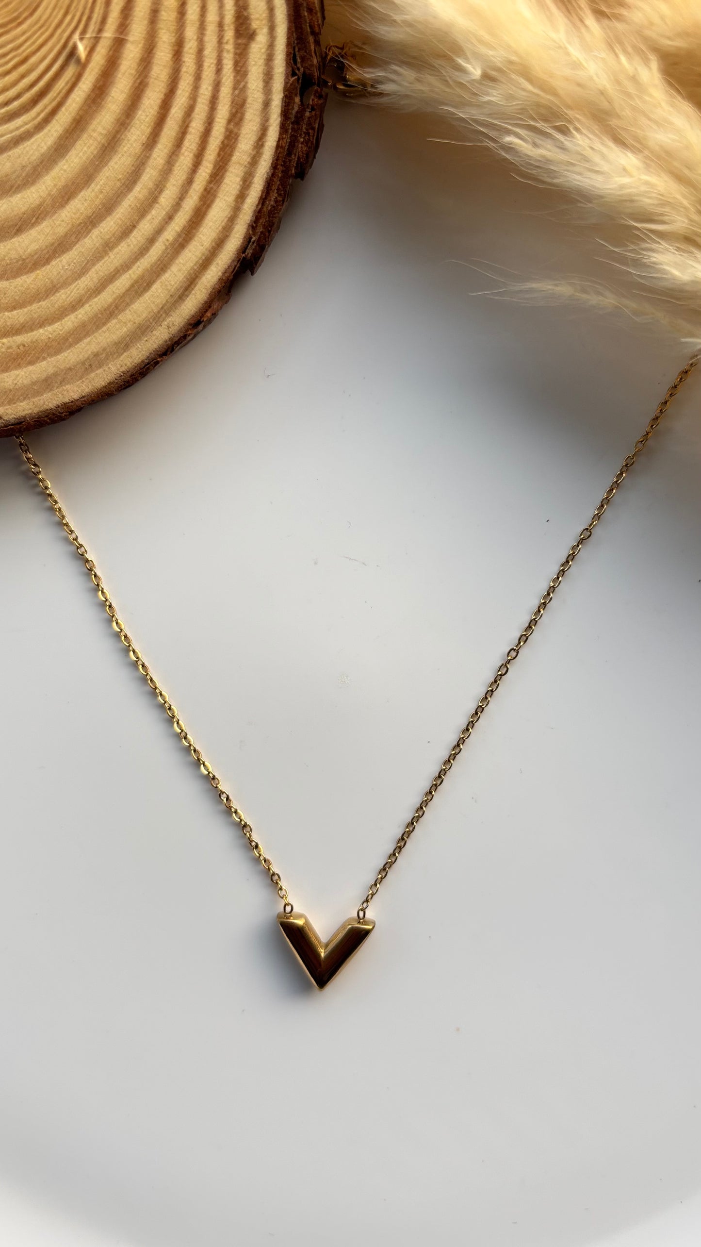 Anti tarnish gold plated v necklace
