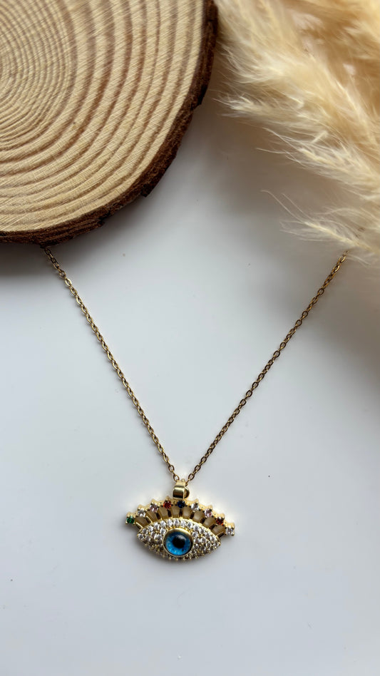 Anti tarnish gold plated evil eye necklace