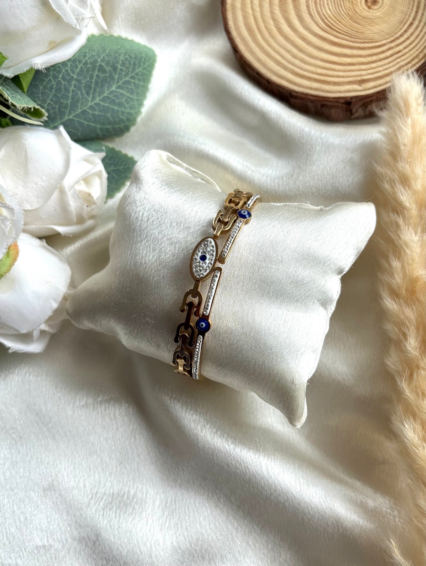 Anti tarnish gold plated evil eye bangle