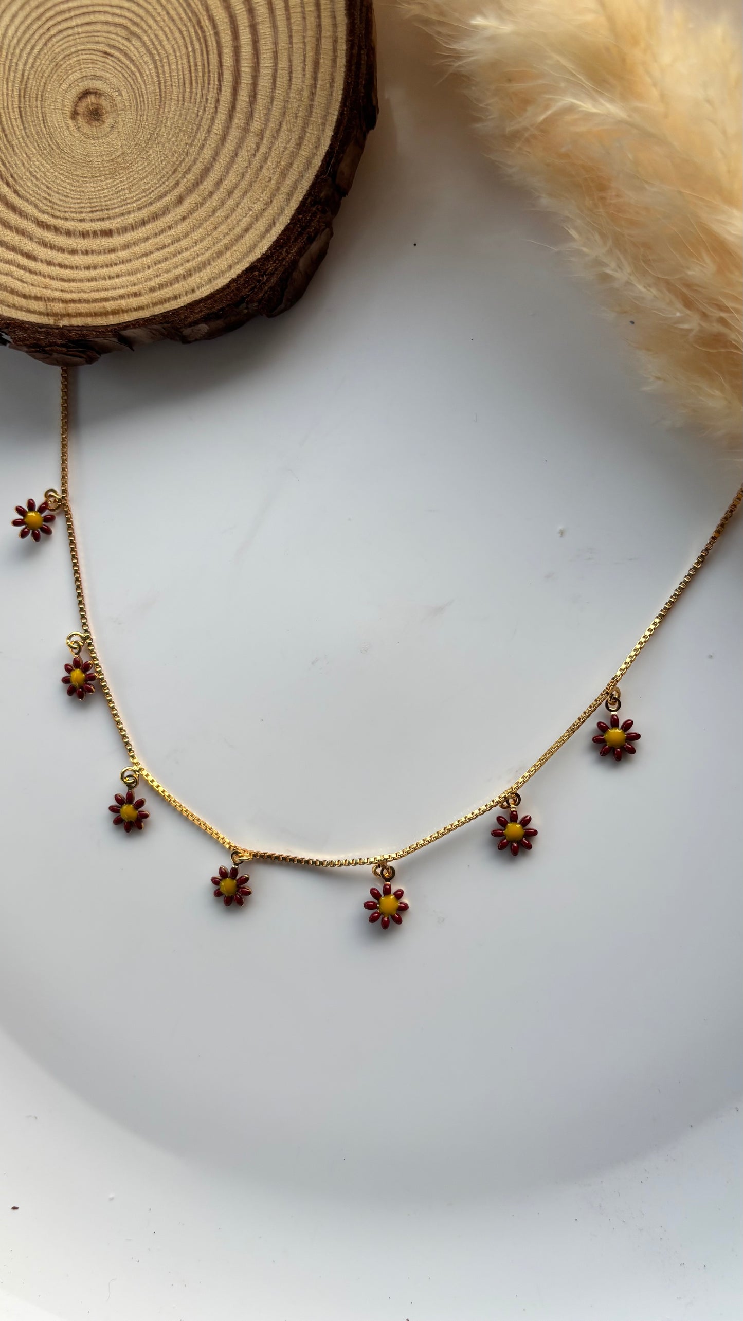 copper plated flower hanging necklace red(CPN03)