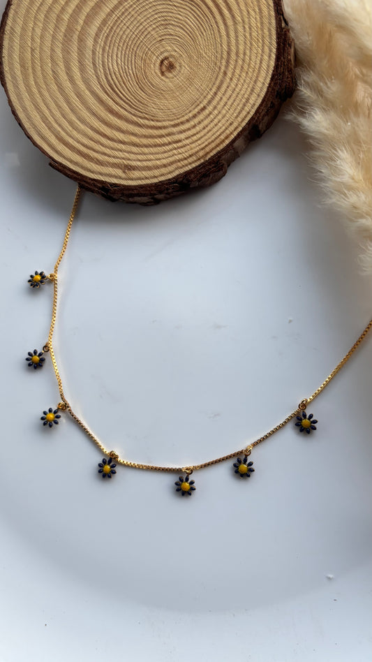 copper plated flower hanging necklace blue(CPN04)