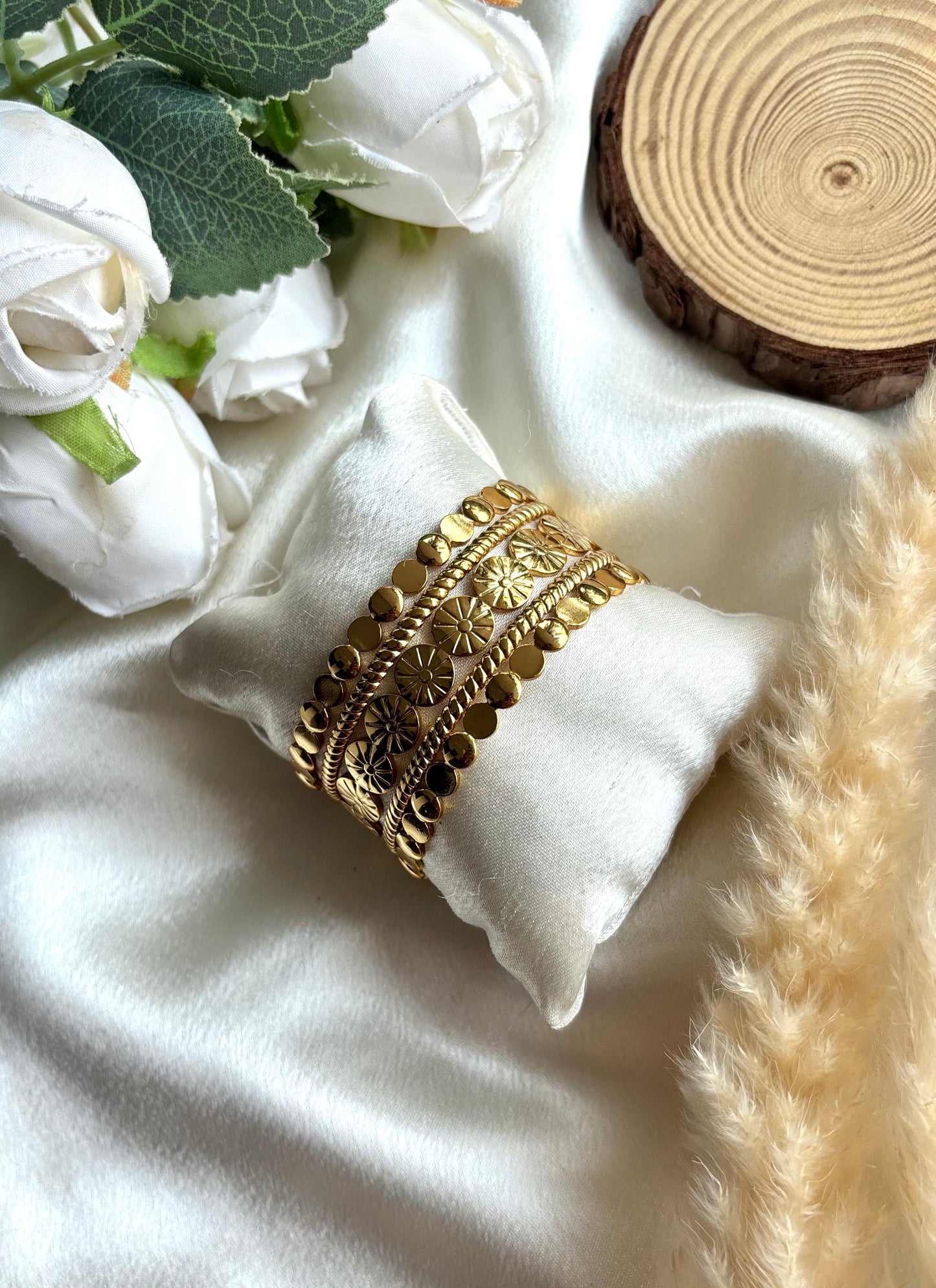 Anti tarnish gold plated adjustable cuff bangle