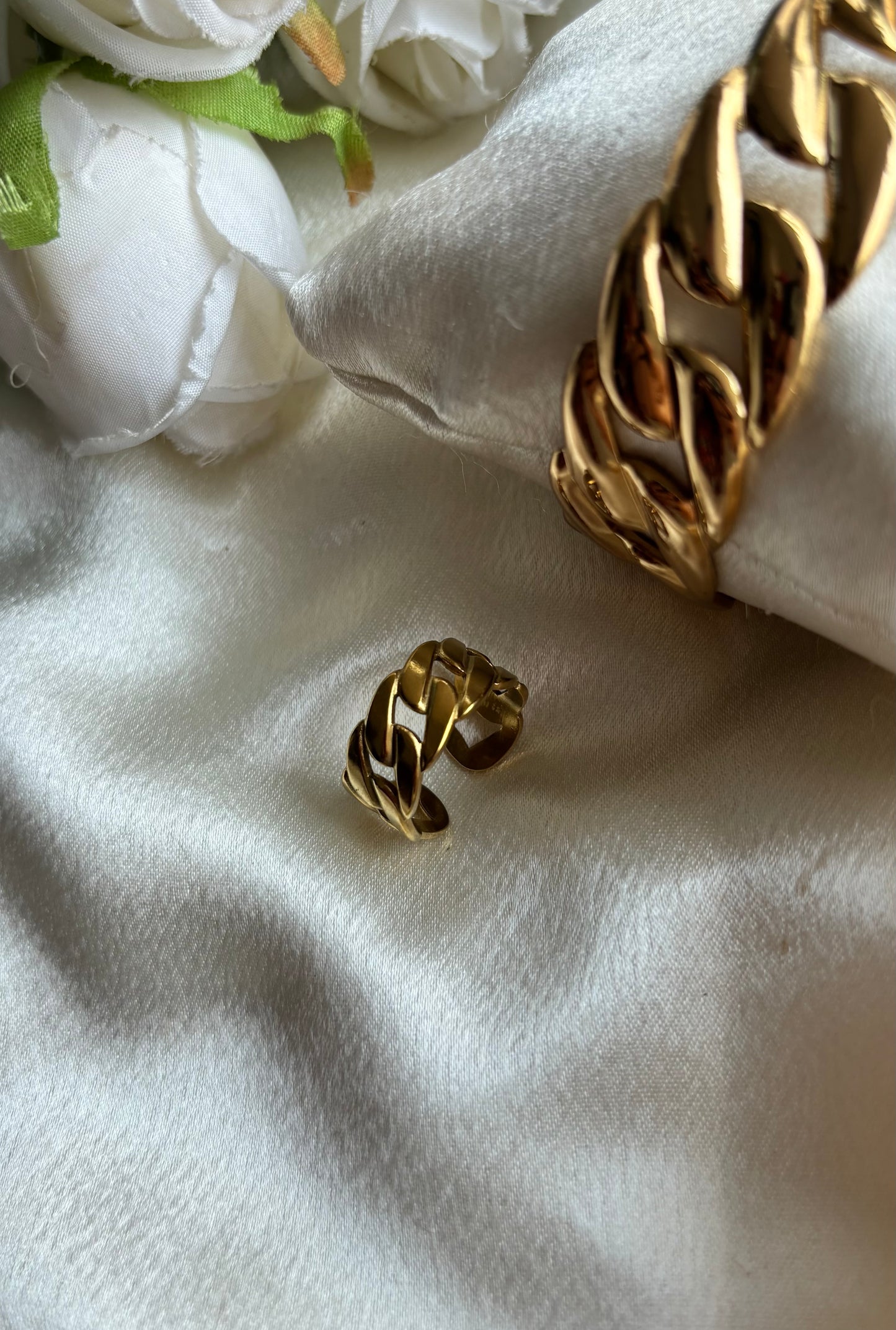 Anti tarnish gold plated adjustable cuff bangle+ring