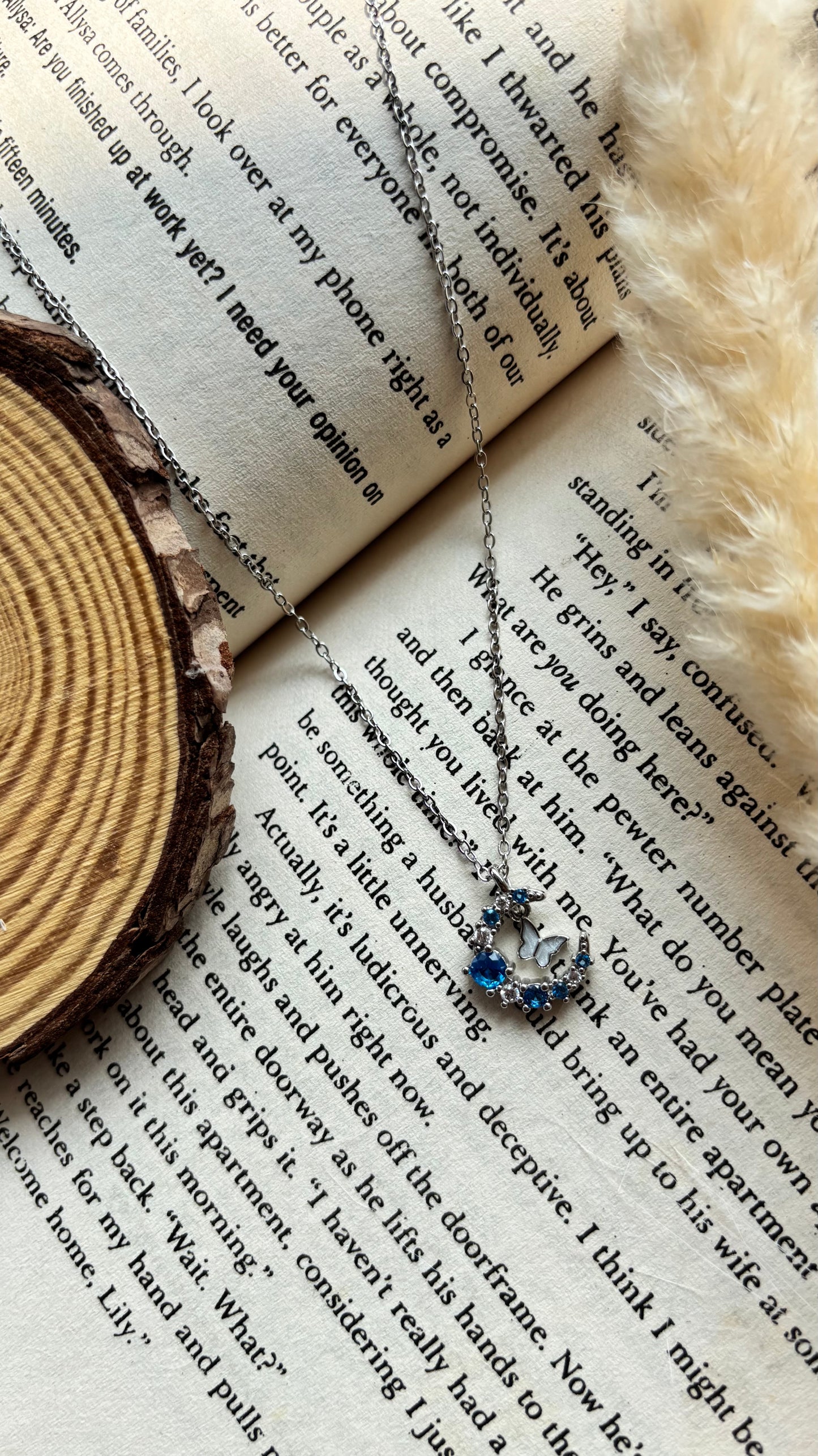 Anti tarnish stainless steel moon butterfly necklace