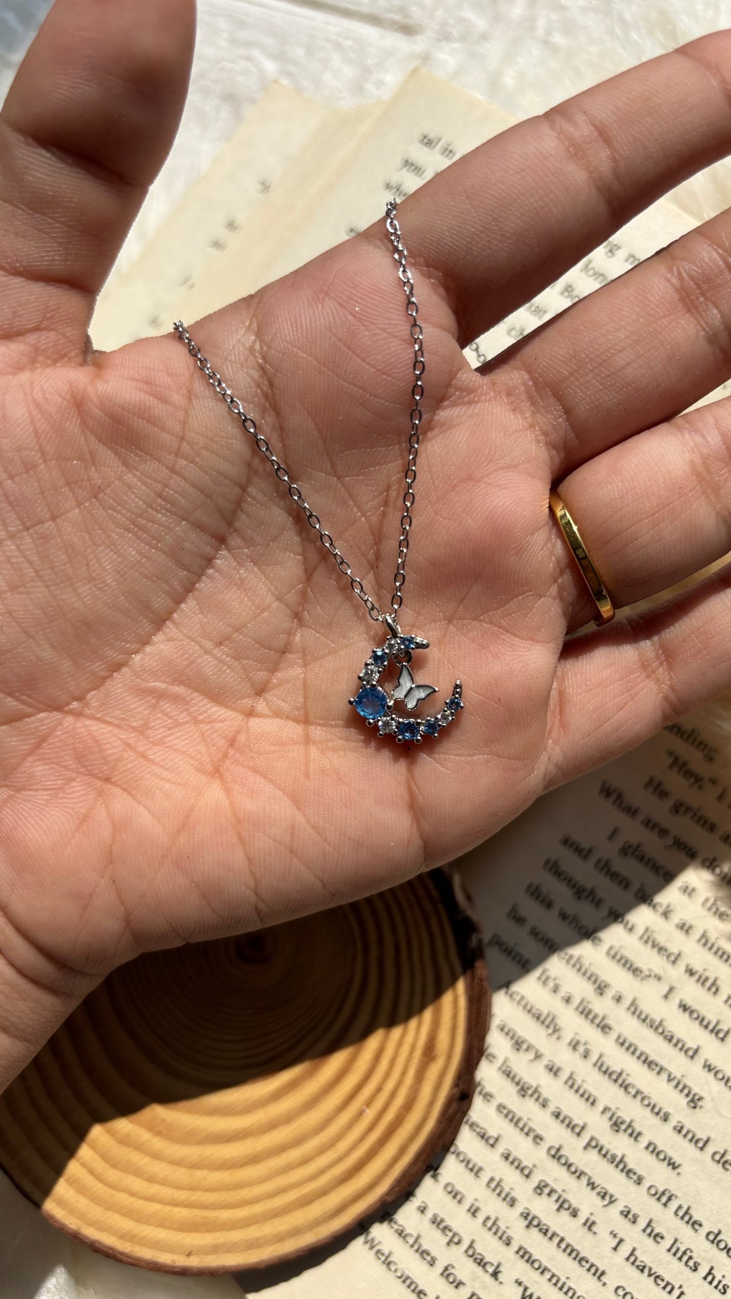 Anti tarnish stainless steel moon butterfly necklace