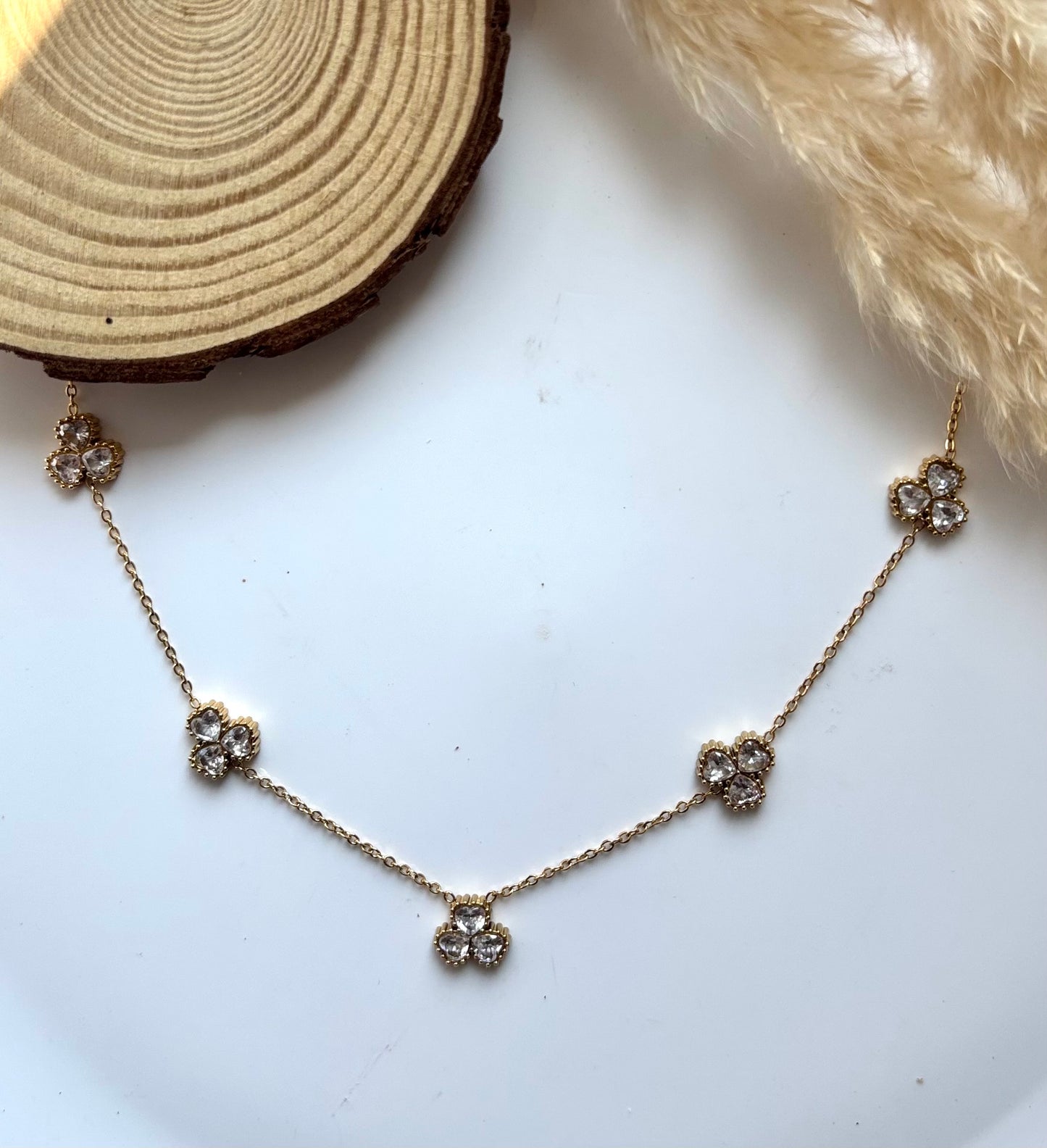 Anti tarnish gold plated white stone necklace