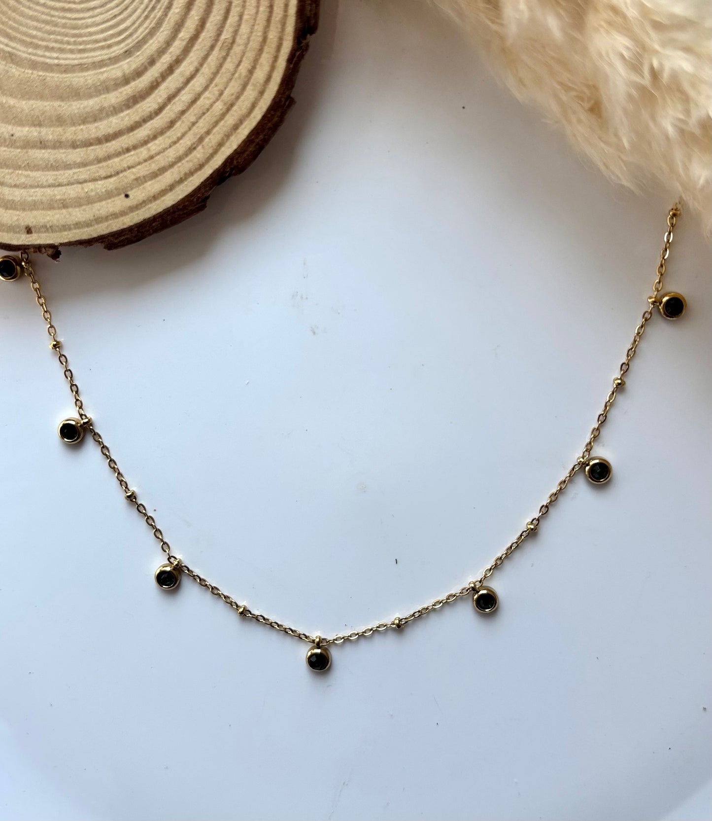 Anti tarnish gold plated dark green stone necklace