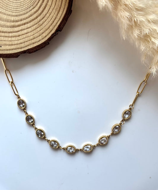 Anti tarnish gold plated white stone necklace