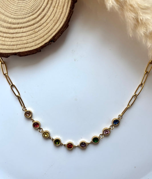 Anti tarnish gold plated multicolour necklace