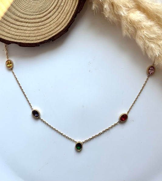 Anti tarnish gold plated multicolour necklace
