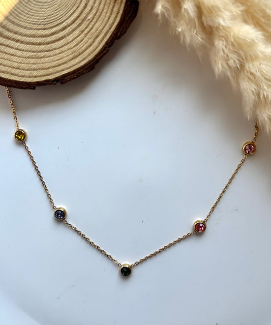 Anti tarnish gold plated multicolour necklace