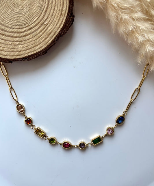 Anti tarnish gold plated multicolour necklace