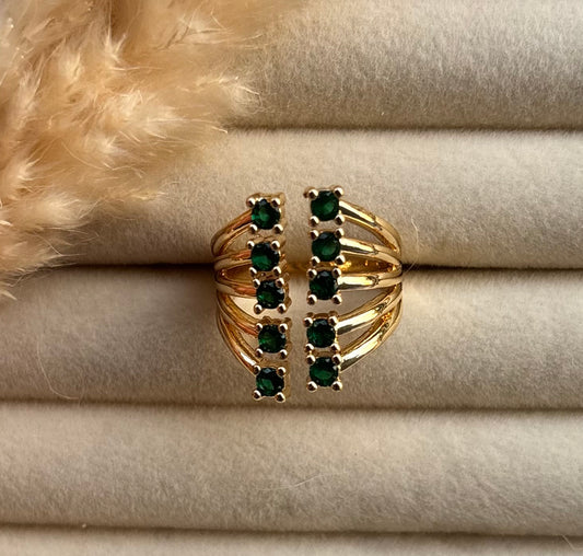 Anti tarnish gold plated adjustable green stone ring