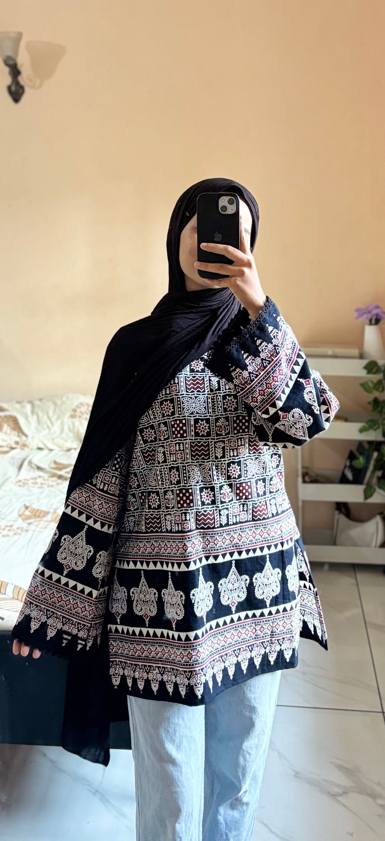 Cotten short kurthi with hand lace