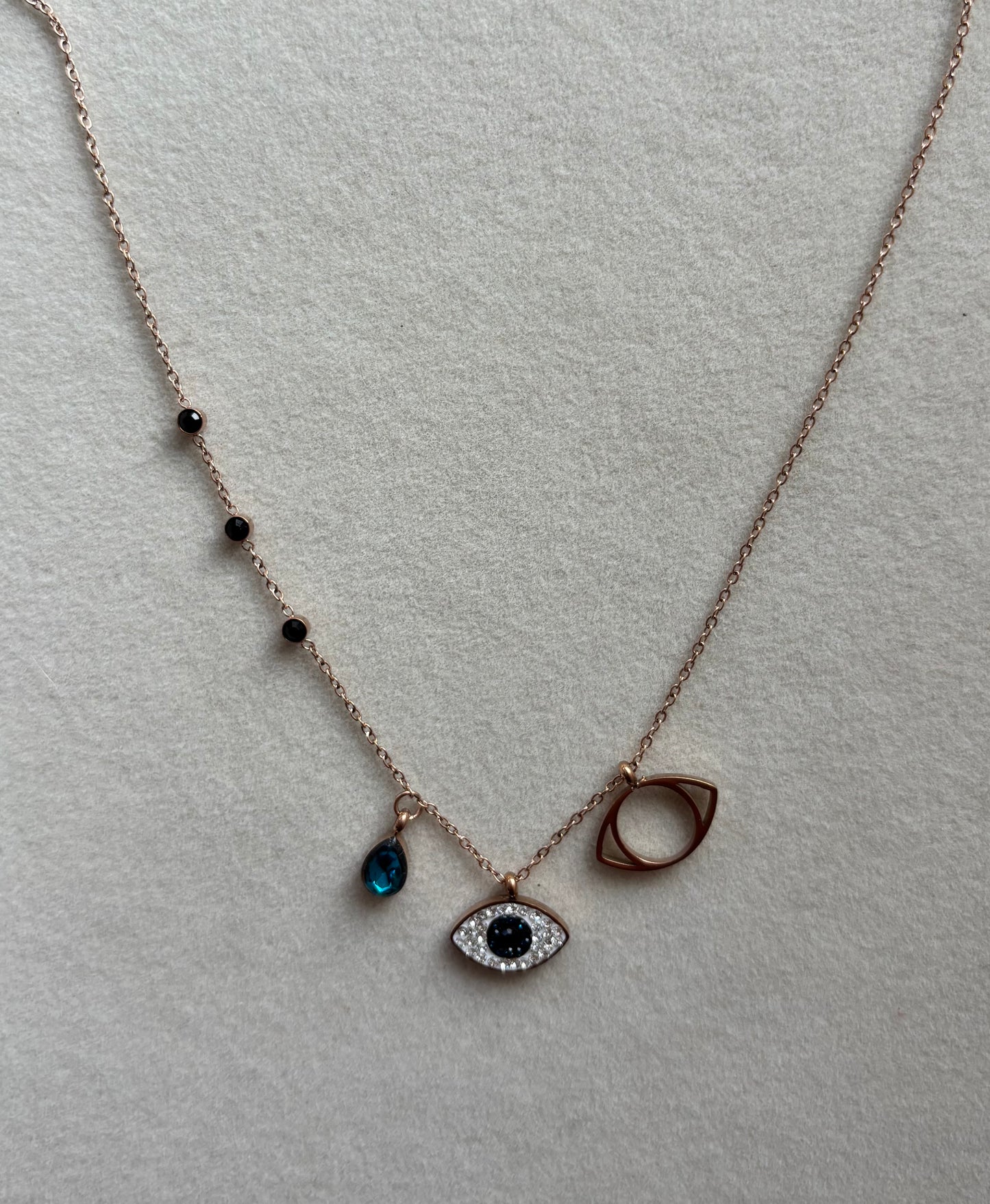 Anti tarnish rose gold plated evil eye necklace