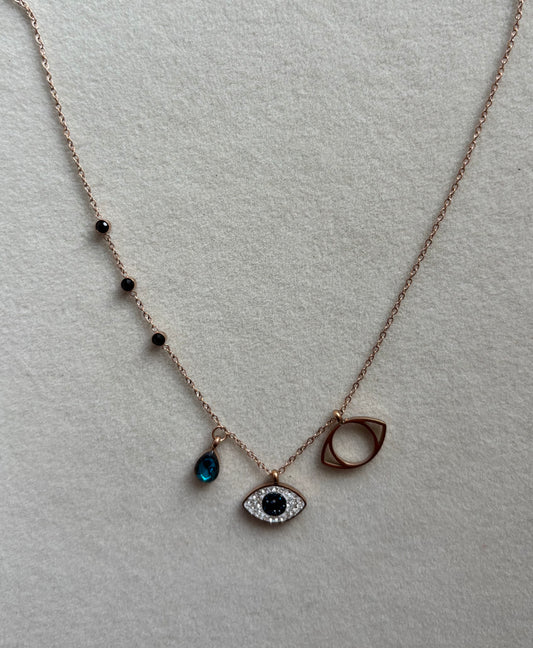 Anti tarnish rose gold plated evil eye necklace