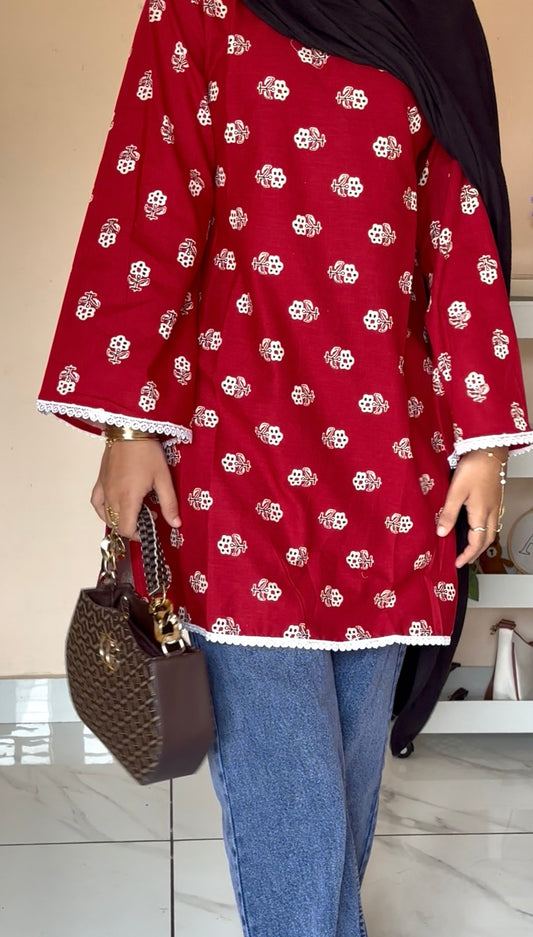 Cotton kurthi-v neck (available in M,L,XL )