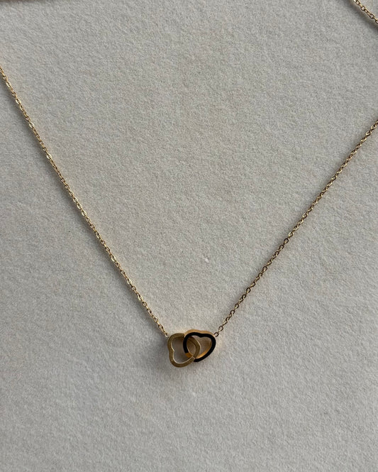 Anti tarnish gold plated double heart necklace