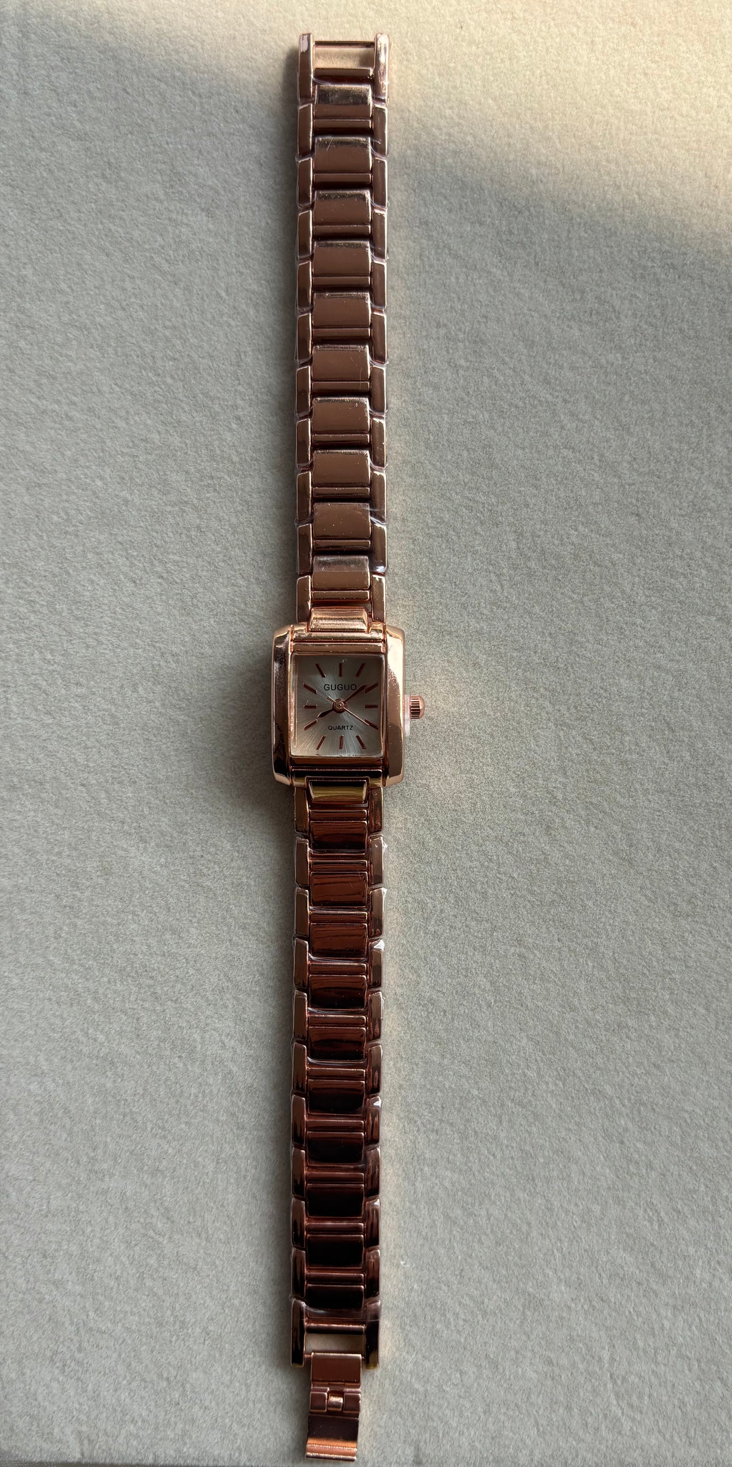 Stainless steel rose gold square dial watch