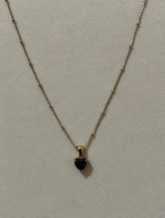 Anti tarnish gold plated green heart necklace