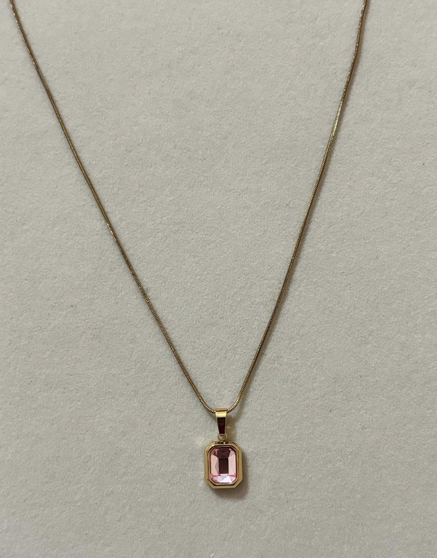 Anti tarnish gold plated lite pink stone necklace