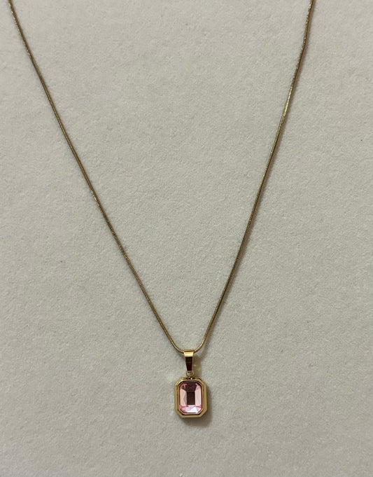 Anti tarnish gold plated lite pink stone necklace