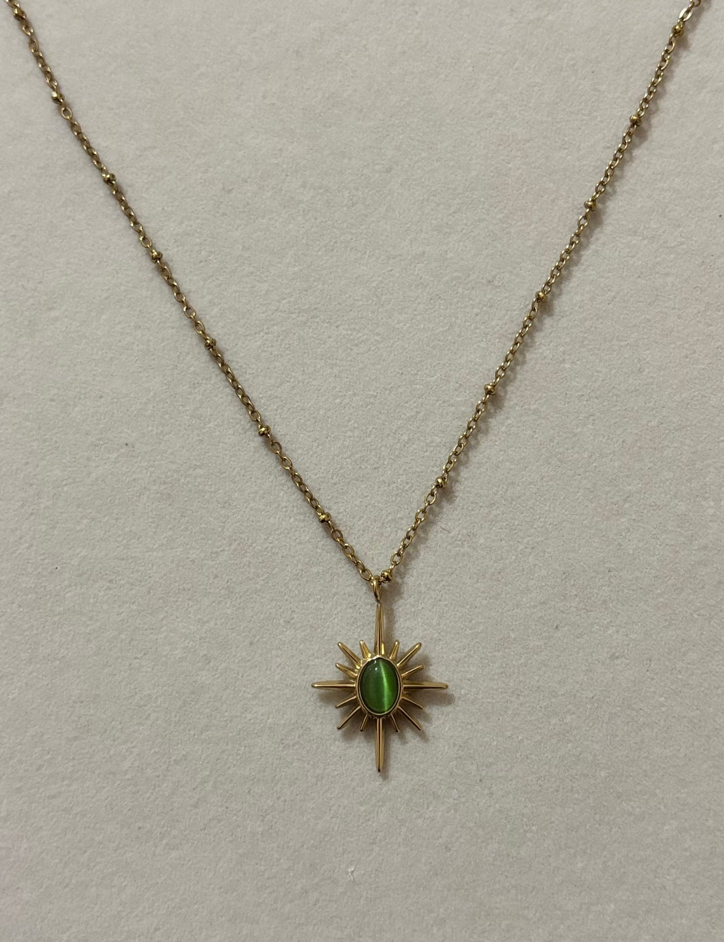 Anti tarnish gold plated green sun necklace