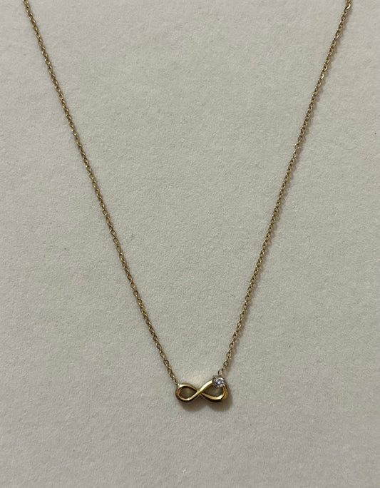 Anti tarnish gold plated infinity with white stone necklace