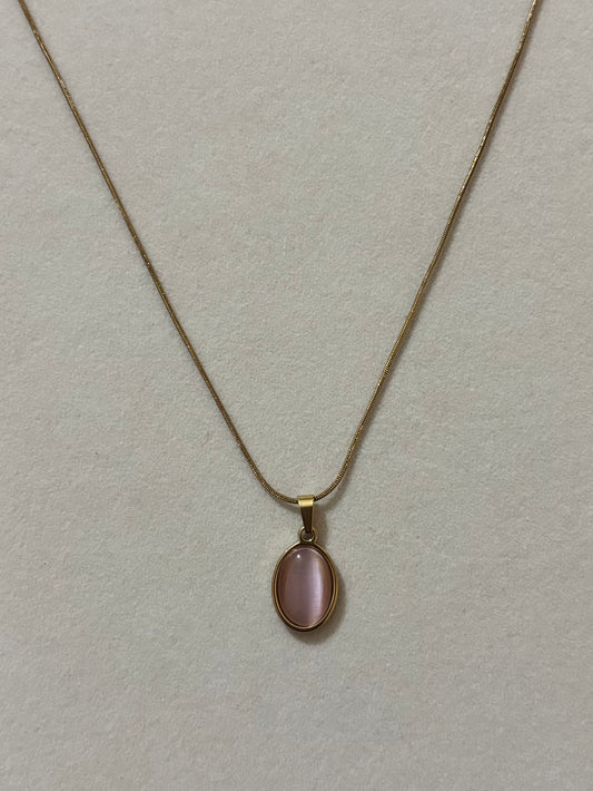 Anti tarnish gold plated pink gemstone oval necklace