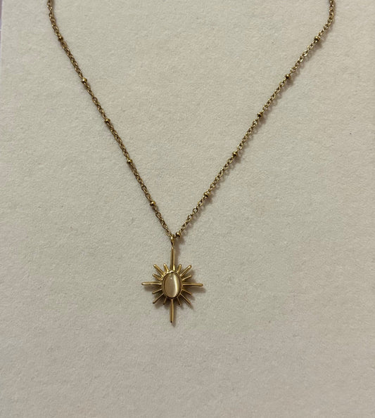 Anti tarnish gold plated gemstone sun necklace