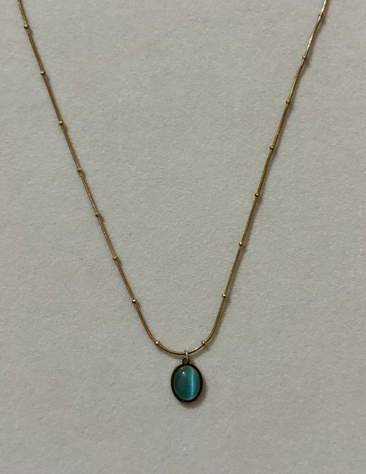 Anti tarnish gold plated blue gemstone oval necklace