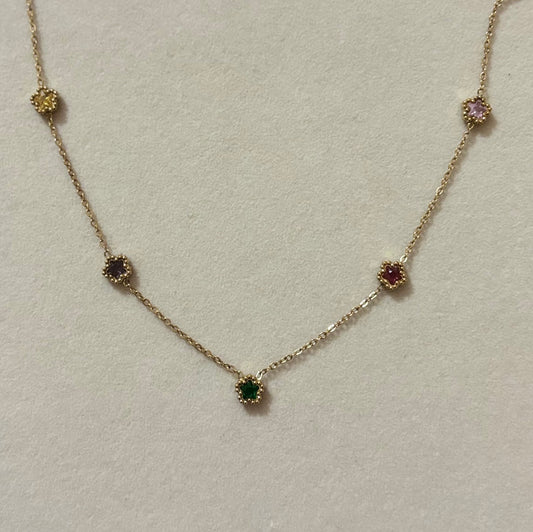 Anti tarnish gold plated multi colour flower necklace