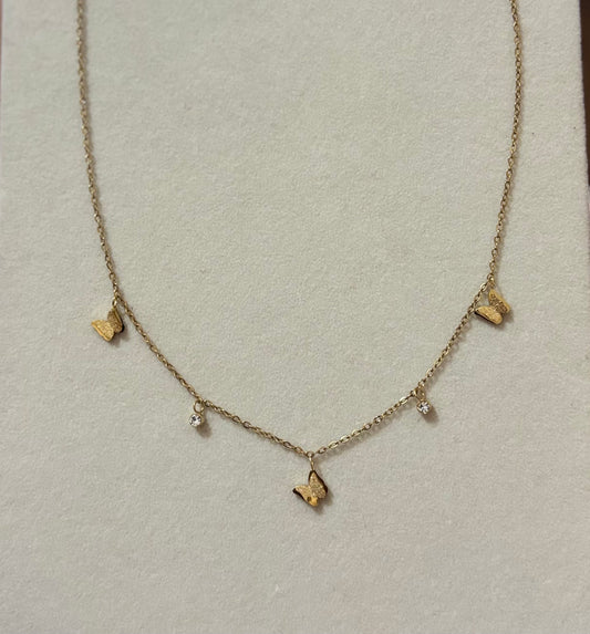 Anti tarnish gold plated butterfly hanging necklace