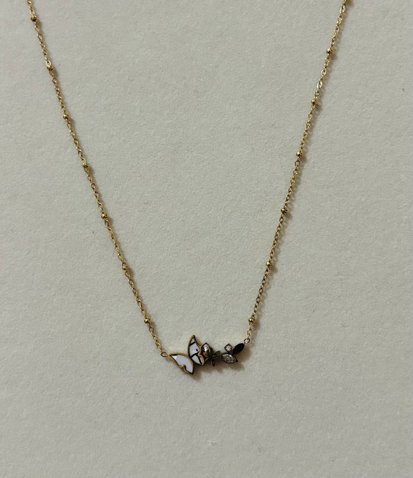 Anti tarnish gold plated butterfly marble dot chain necklace