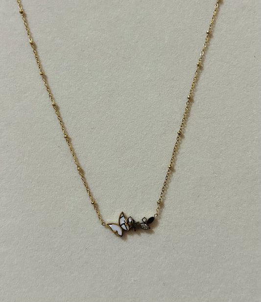 Anti tarnish gold plated butterfly marble dot chain necklace