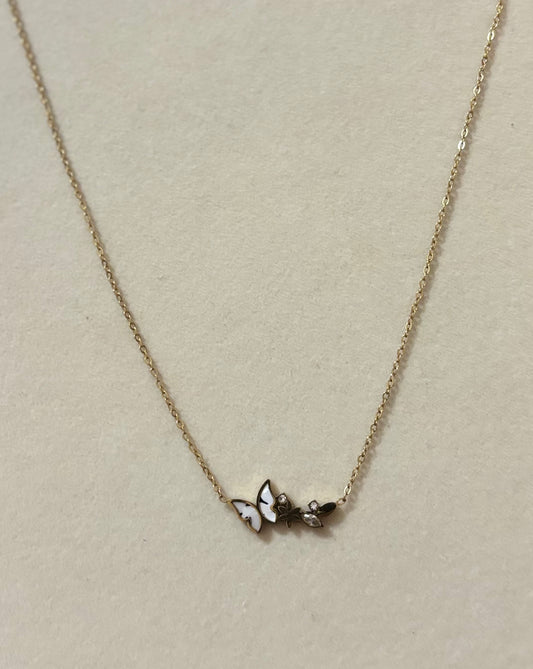 Anti tarnish gold plated butterfly marble necklace