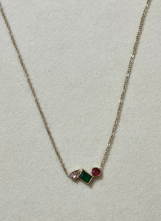 Anti tarnish gold plated green pink red stone necklace
