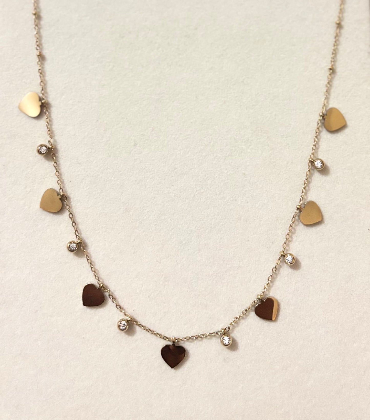 Anti tarnish gold plated heart and stone charm necklace