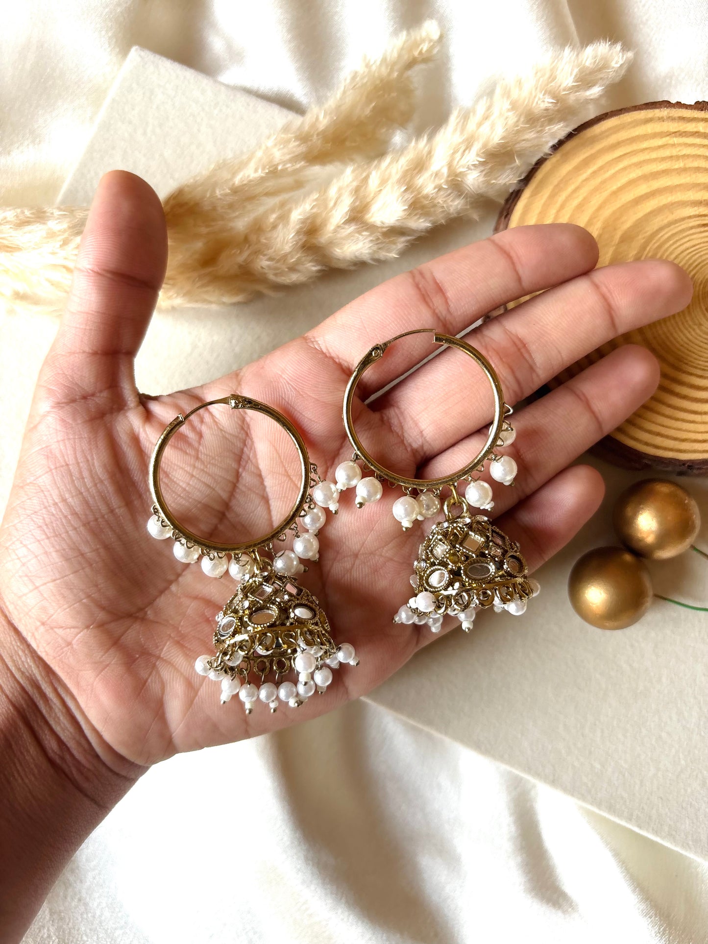 Mirror work hoop jumka