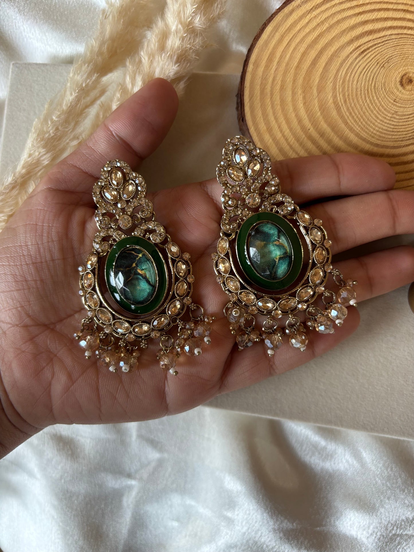 Green and gold premium jumka earrings