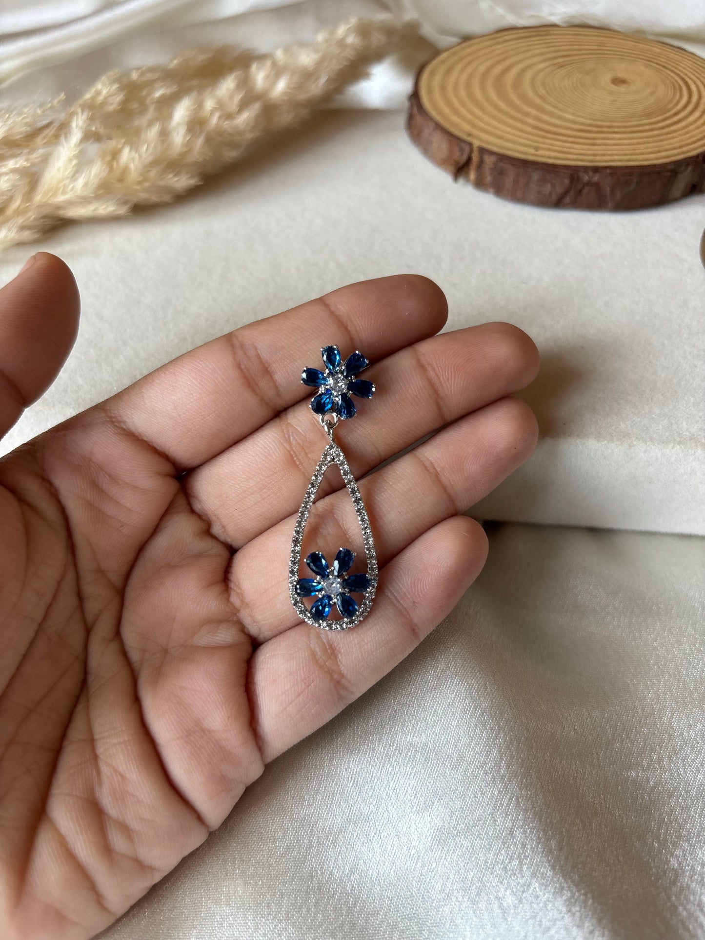Blue emarald stone earrings